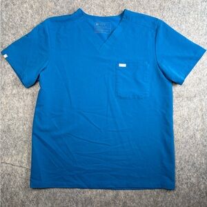 FIGS Technical Collection Scrub Top Men’s Large Turquoise V-Neck Pocket